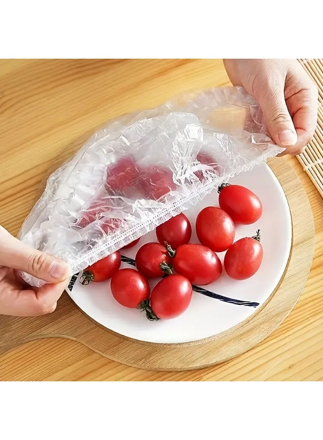 Set of 100 Disposable LARGE SIZE Plastic Covers Multipurpose Waterproof Elastic Opening Transparent Single Use Protection For Food Appliances Bowls Kitchen Storage Hygiene Safety Daily Household Use - Image 5